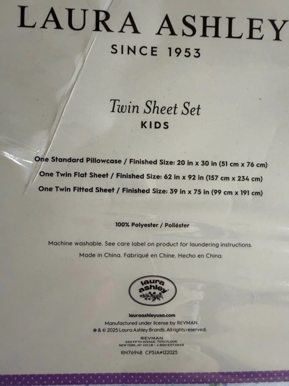Laura Ashley Twin Sheet Set - White with Blue, Green, Purple Animal Print - Picture 5 of 7